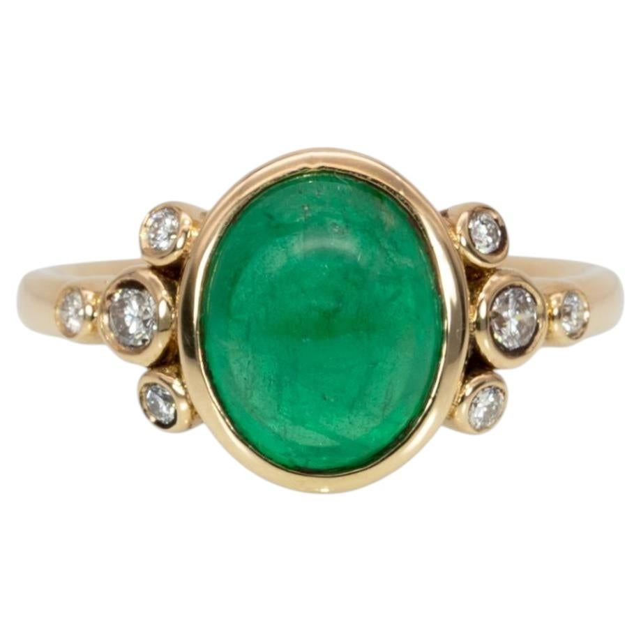 2.8cts Zambian Emerald Ring with Natural Diamond Accents: Solid 14K Gold, 10x8mm