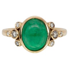 2,8cts sambischen Smaragd Ring mit natürlichen Diamanten Akzente: Massiv 14K Gold, 10x8mm