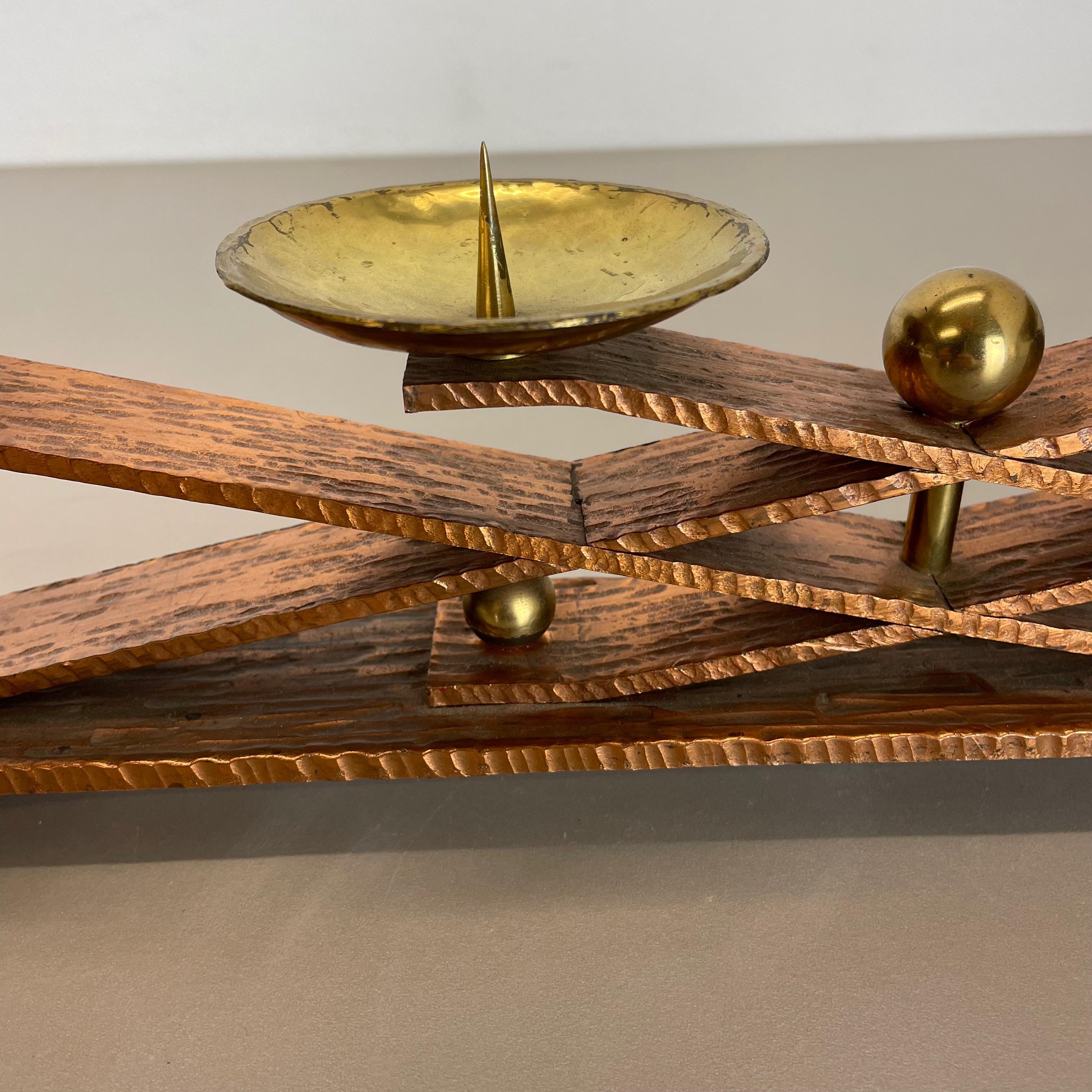 20th Century 2, 8 Kg Hagenauer Style Brutalist Copper + Brass Candleholder, Austria 1950 For Sale