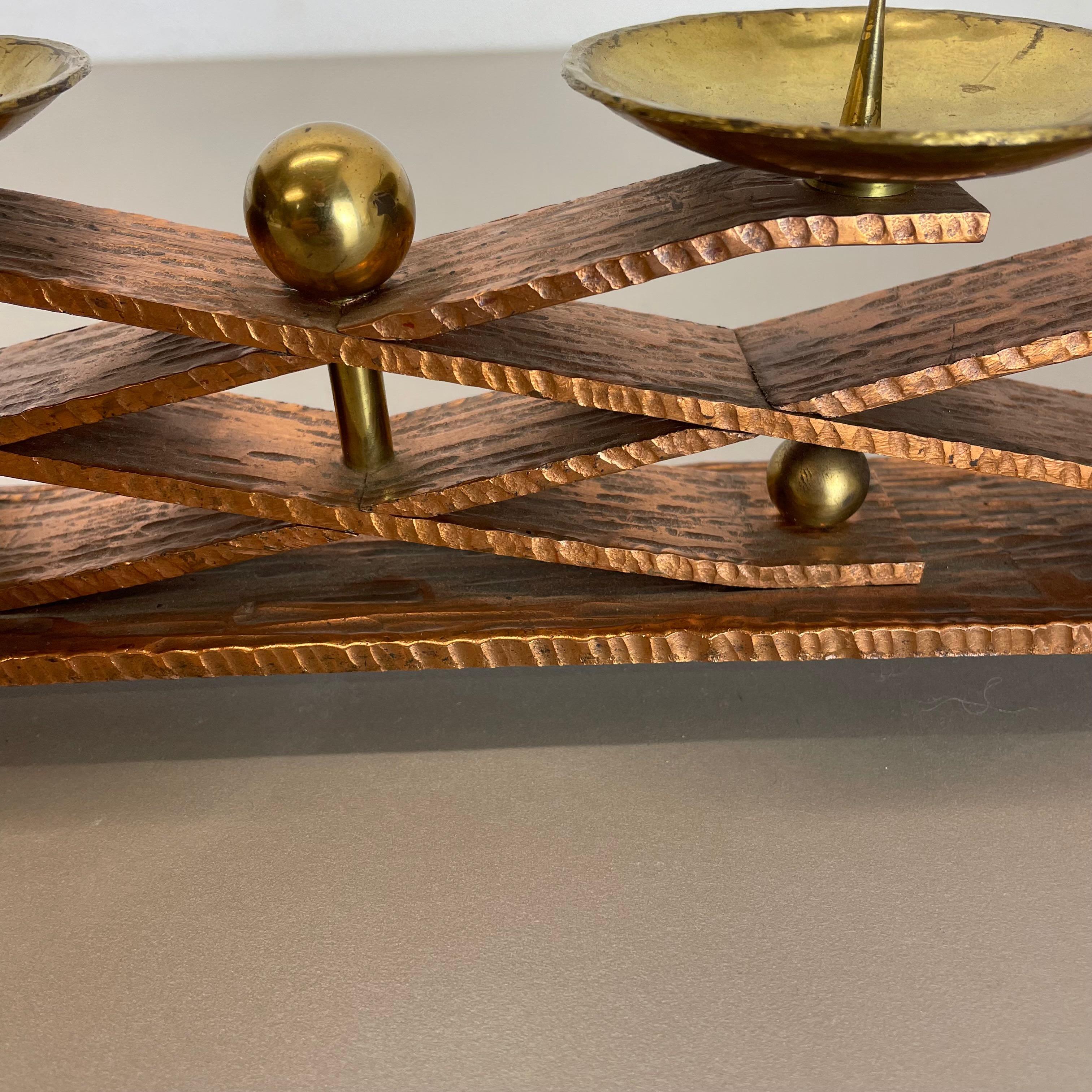 2, 8 Kg Hagenauer Style Brutalist Copper + Brass Candleholder, Austria 1950 For Sale 2