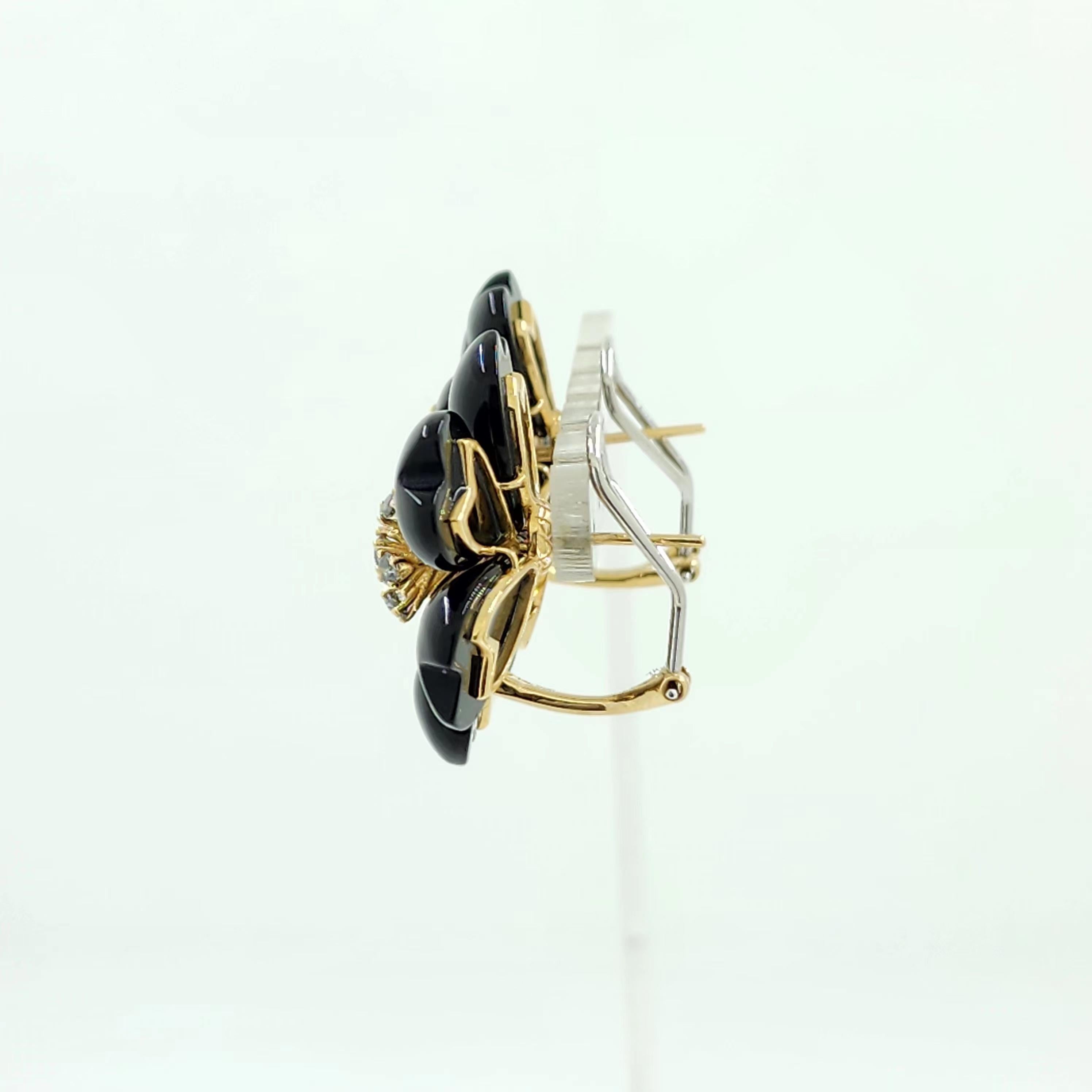 28 mmx28 mm Floral Onyx Ohrringe Diamant-Ohrringe aus 14K Gelbgold mit Blumenmuster (Rundschliff)