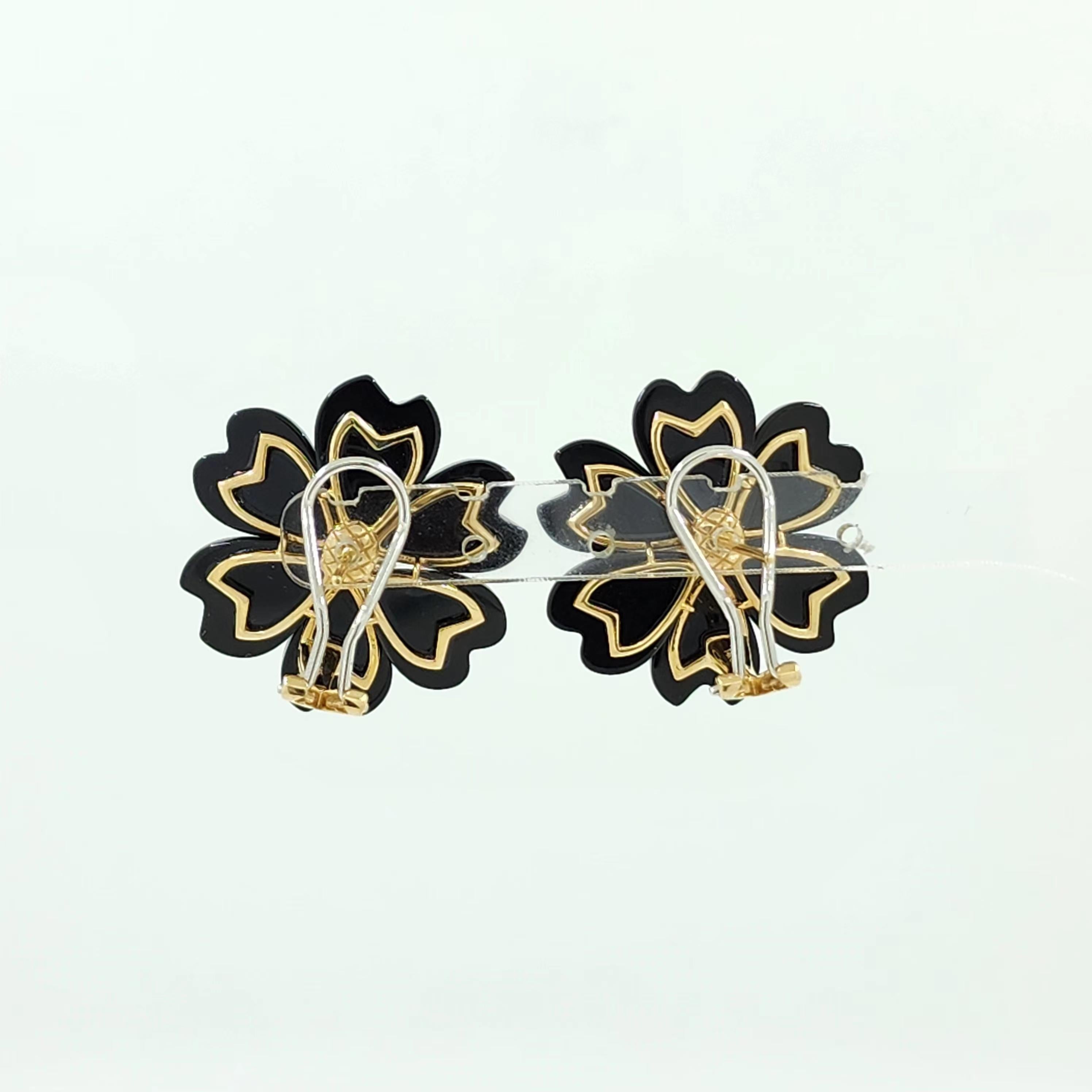 28 mmx28 mm Floral Onyx Ohrringe Diamant-Ohrringe aus 14K Gelbgold mit Blumenmuster im Zustand „Neu“ in Hong Kong, HK