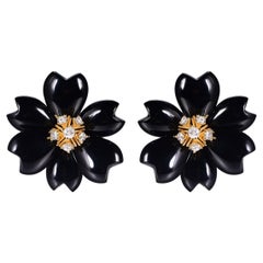 28 mmx28 mm Floral Onyx Ohrringe Diamant-Ohrringe aus 14K Gelbgold mit Blumenmuster