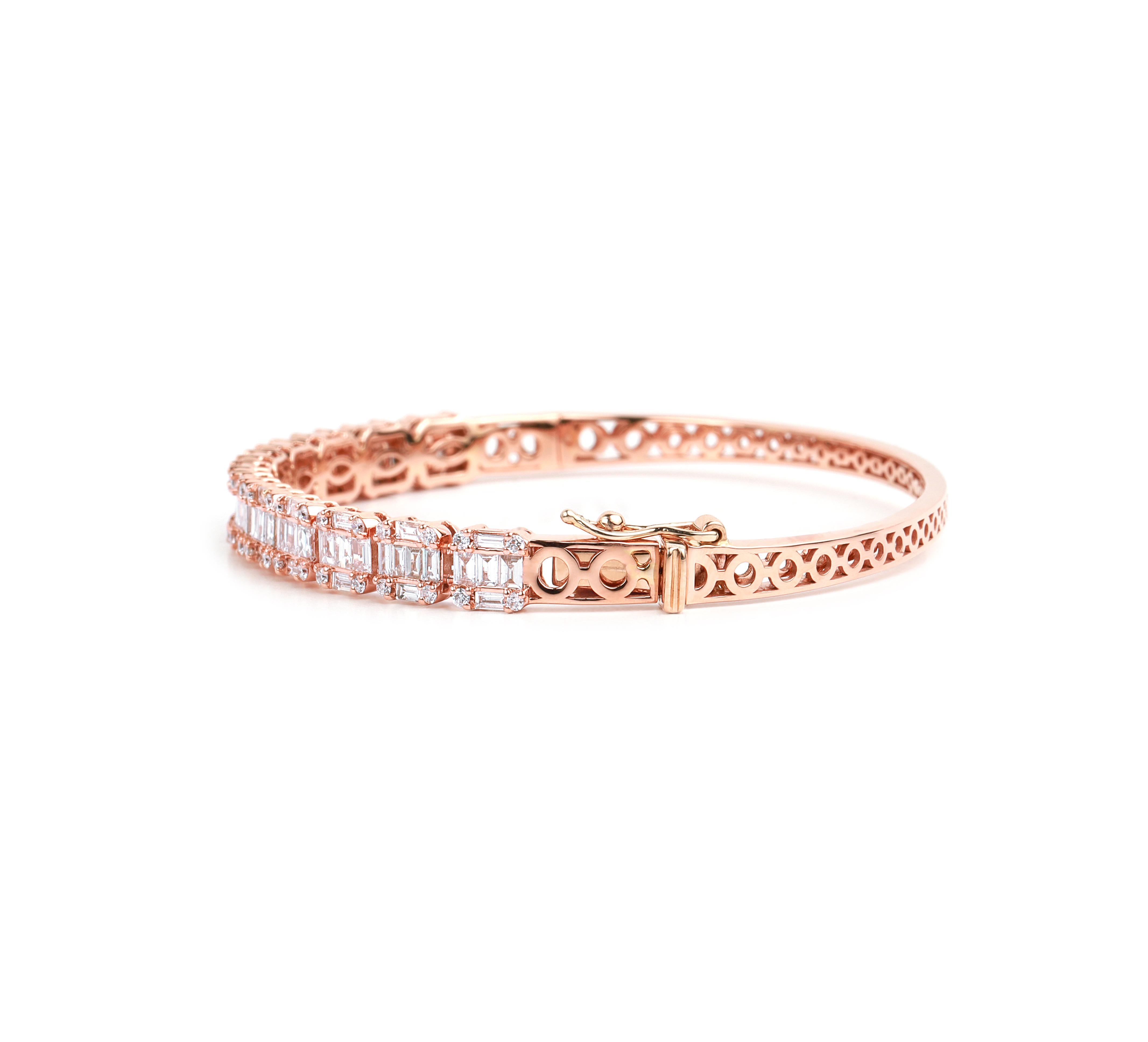 Art Deco-Inspired 2.82TCW Baguette Diamond Half-Eternity Bangle in 18K Rose Gold For Sale 1