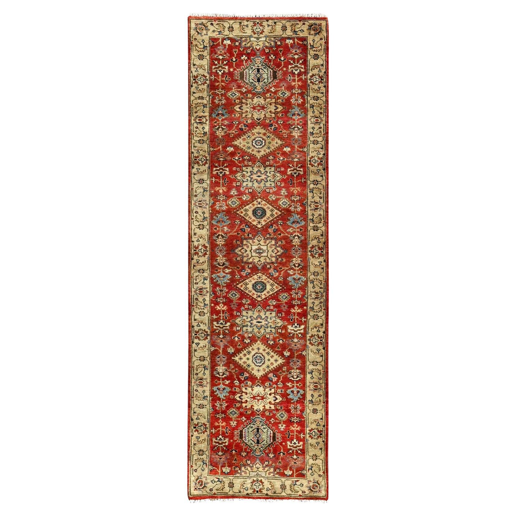 Alfombra oriental de diseño Karajeh de lana anudada a mano roja Auburn 2'8 "x10' Alfombra oriental de diseño Karajeh