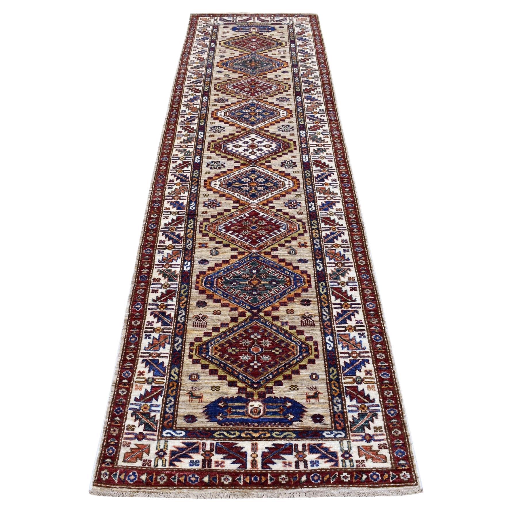 2
8"x10
 Beige Geometric Design Wool Super Kazak Hand-Knotted Oriental Rug