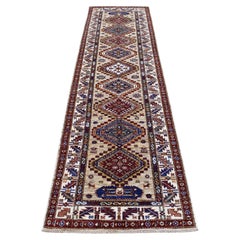 2
8"x10
 Beige Geometric Design Wool Super Kazak Hand-Knotted Oriental Rug