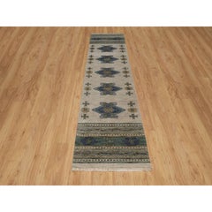2'8"x10' Beige Southwestern American Indian Design Hand Knotted Wool Runner Rug