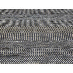 2'8"x10' Black Hand Knotted Wool and Silk Modern Grass Design Runner Rug