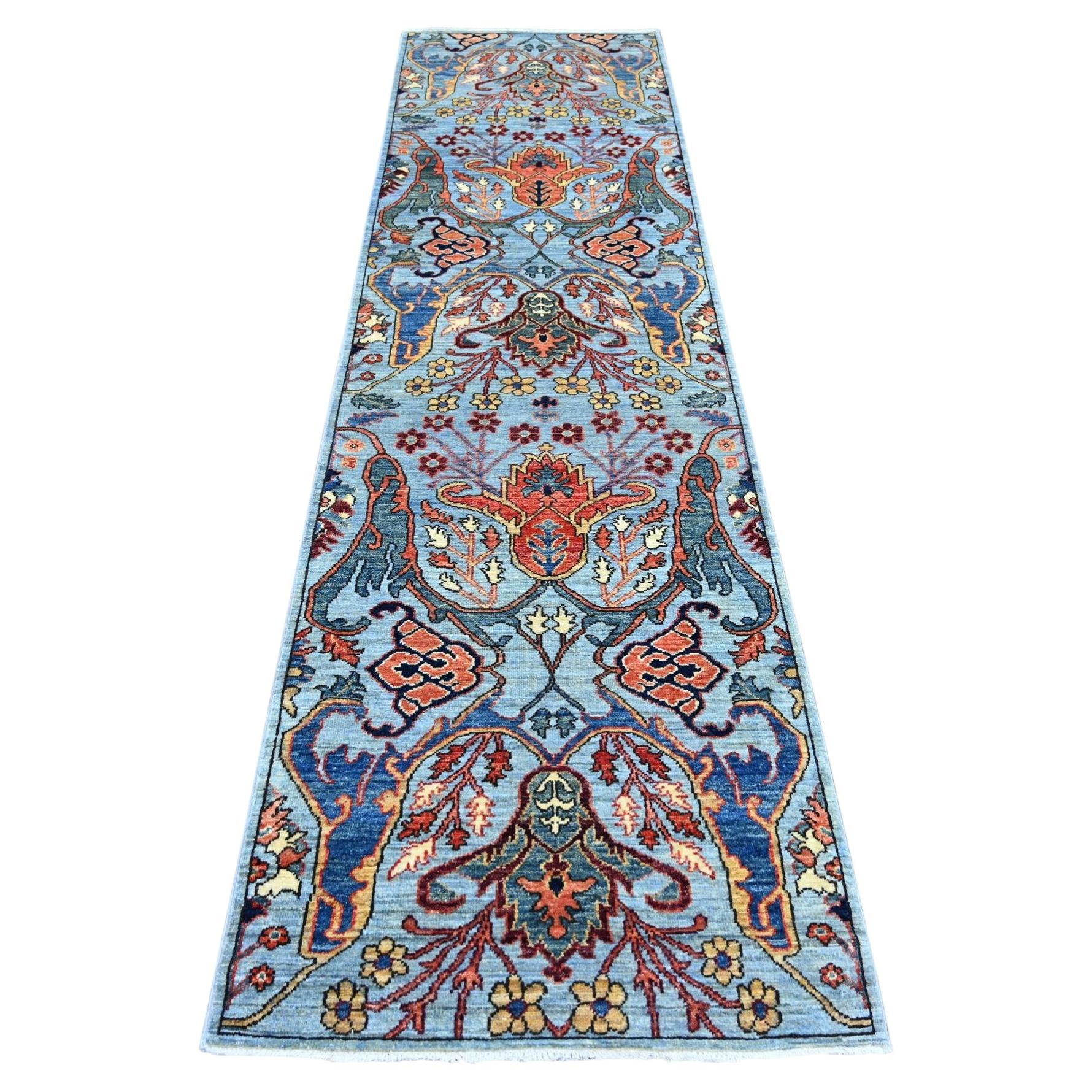 2'8"x10' Blue Bijar Garus Design High Mountain Wool Hand Knotted Runner Rug For Sale