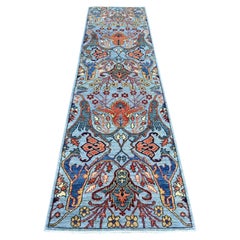 2'8"x10' Blue Bijar Garus Design High Mountain Wool Hand Knotted Runner Rug