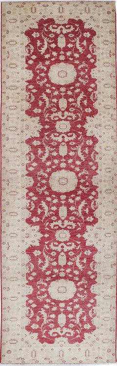 2.8x10 ft Handknotted Hallway Runner Rug. Red Wool Rug for Kitchen and Entryway