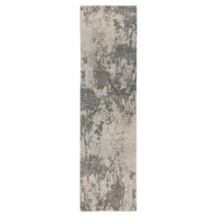 Tappeto orientale Knots Rugs 2'8 "x10' grigio con design astratto, in lana e seta, annodato a mano