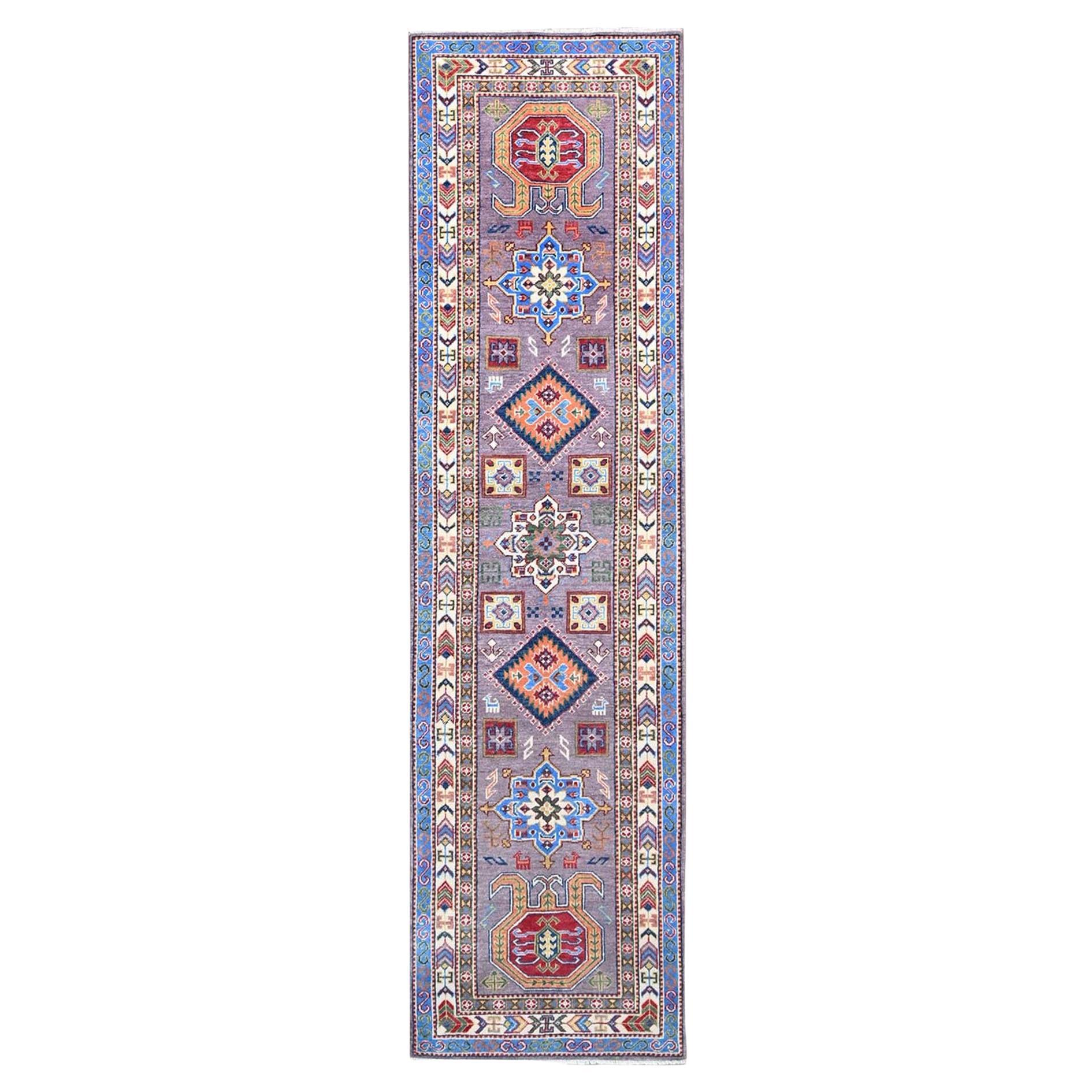 2'8 "x10' Grau Kazak Reine Wolle Läufer Handgeknüpfter Orientteppich im Angebot