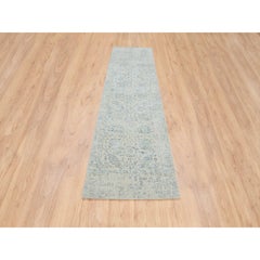 2'8 "x10' Grau Tabriz Design Wolle und Seide Jacquard Hand Loomed Läufer Teppich