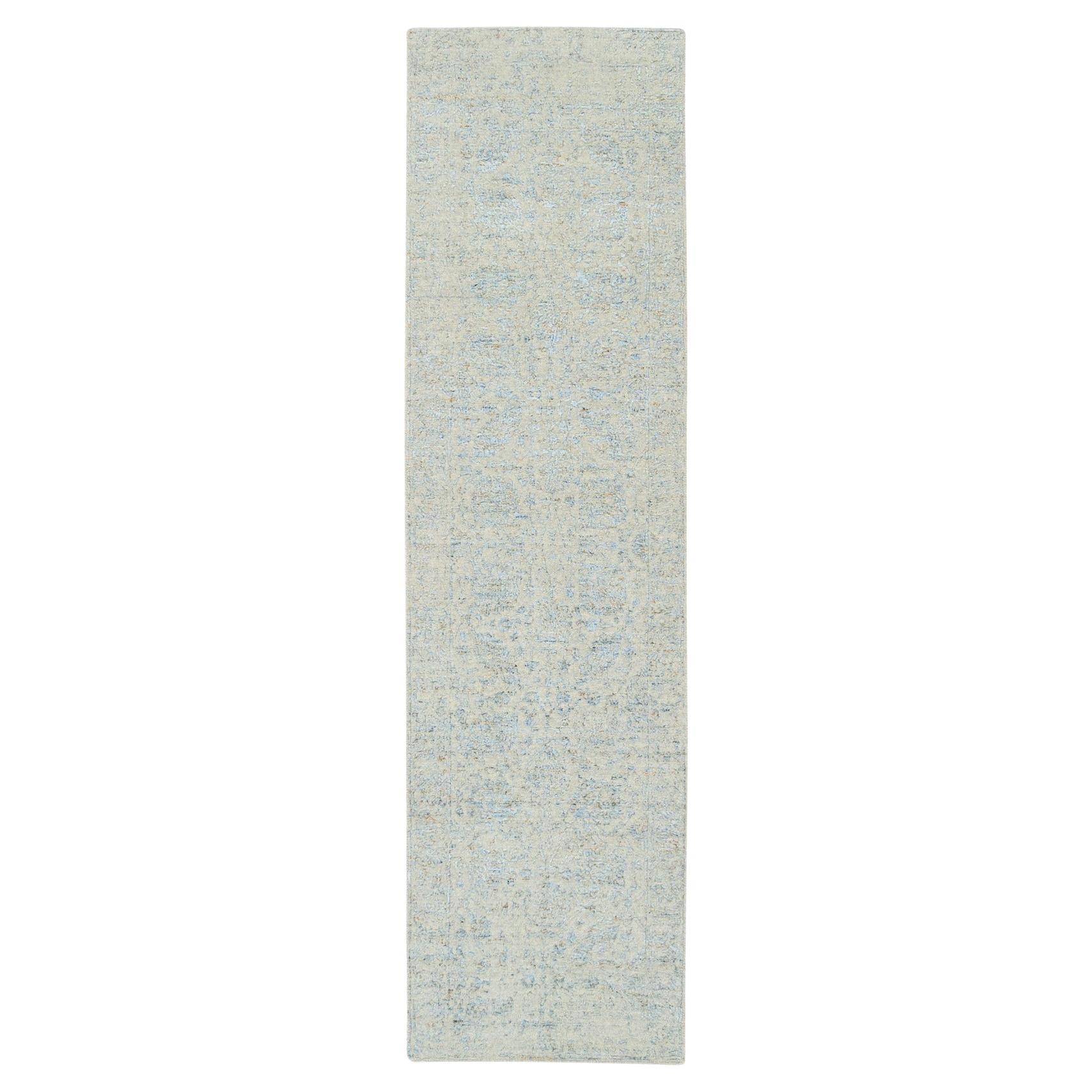 2'8 "x10' Grau Tabriz Design Wolle und Seide Jacquard Hand Loomed Läufer Teppich