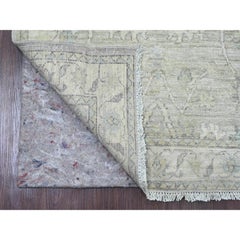 2'8"x10' Gray Washed Out Peshawar Leaf Design Hand Knotted Pure Wool Runner Rug