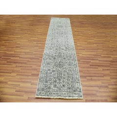 2'8"x10' Ivory Mamluk Dynasty Tone on Tone Design Hand Knotted Wool Runner Rug