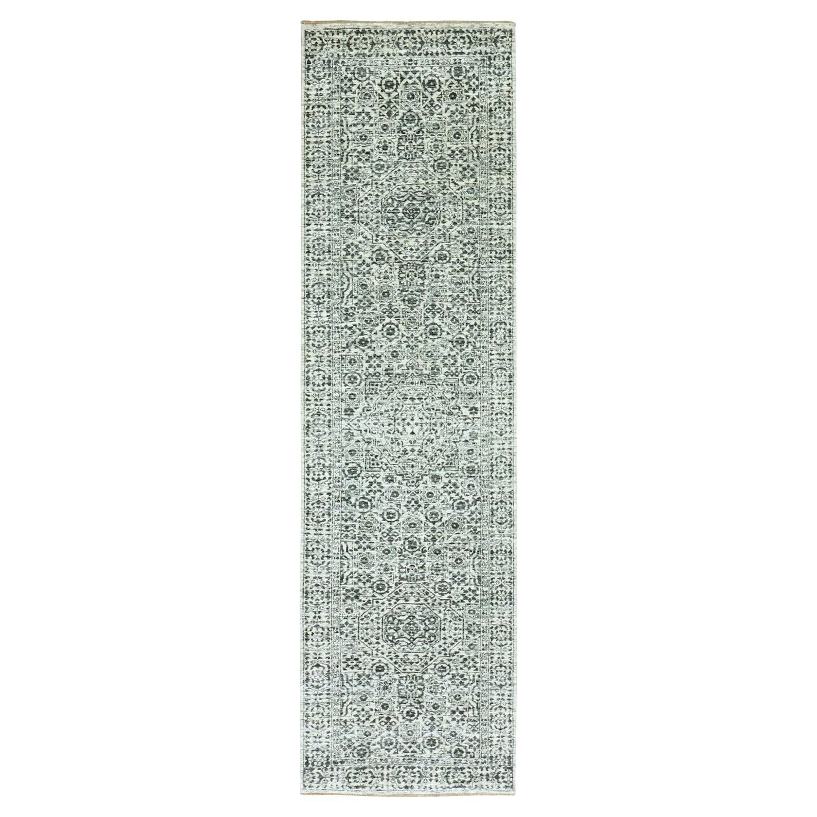 2'8 "x10' Ivory Mamluke Dynasty Tone on Tone Undyed Wool Hand Knots Rugs (Tappeto da corsa in lana non colorata)