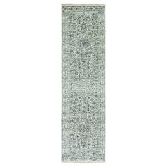 2'8 "x10' Alfombra Dinastía Mameluca Marfil Tono sobre Tono Corredera de Lana Sin Teñir Anudada a Mano