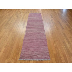 2'8"x10' Pink Flat Weave Plain Solid Design Kilim Hand Woven Wool Runner Rug