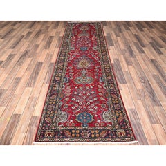 2'8"x10' Red Vintage Persian Tabriz Vase Design Hand Knotted Wool Runner Rug
