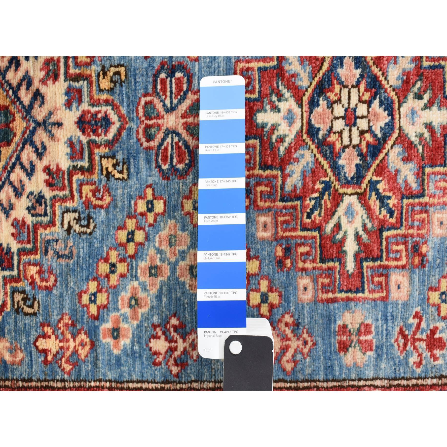 Afghan Tapis de course en laine afghan Super Kazak bleu Ruddy, noué à la main, 2'8
