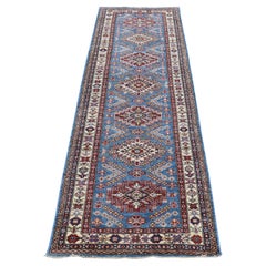 2'8 "x10' Azul Ruddy, Super Kazak Afgana, Anudada a Mano, Alfombra de Lana para Correr