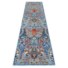 2'8"x10' Stone Blue Bijar Garus Design Hand Knotted Wool Runner Oriental Rug