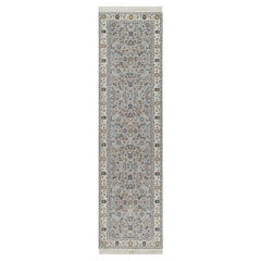 2'8 "x10'1" Blaue Wolle und Seide Nain mit Blumenmuster Hand geknüpft Läufer Teppich