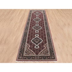 2'8"x10'1" Red Tabriz Mahi Fish Design Wool Hand Knotted Runner Rug