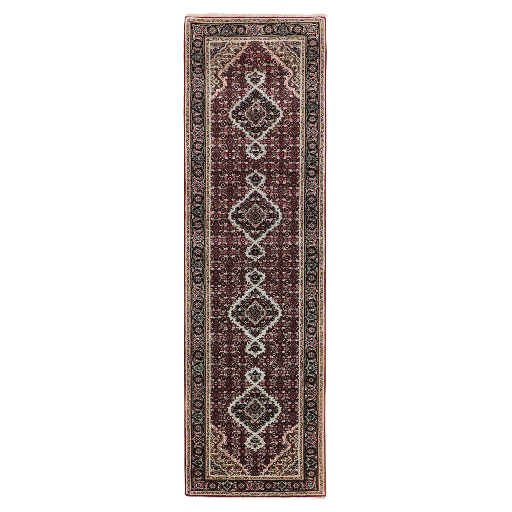 2'8"x10'1" Red Tabriz Mahi Fish Design Wool Hand Knotted Runner Rug