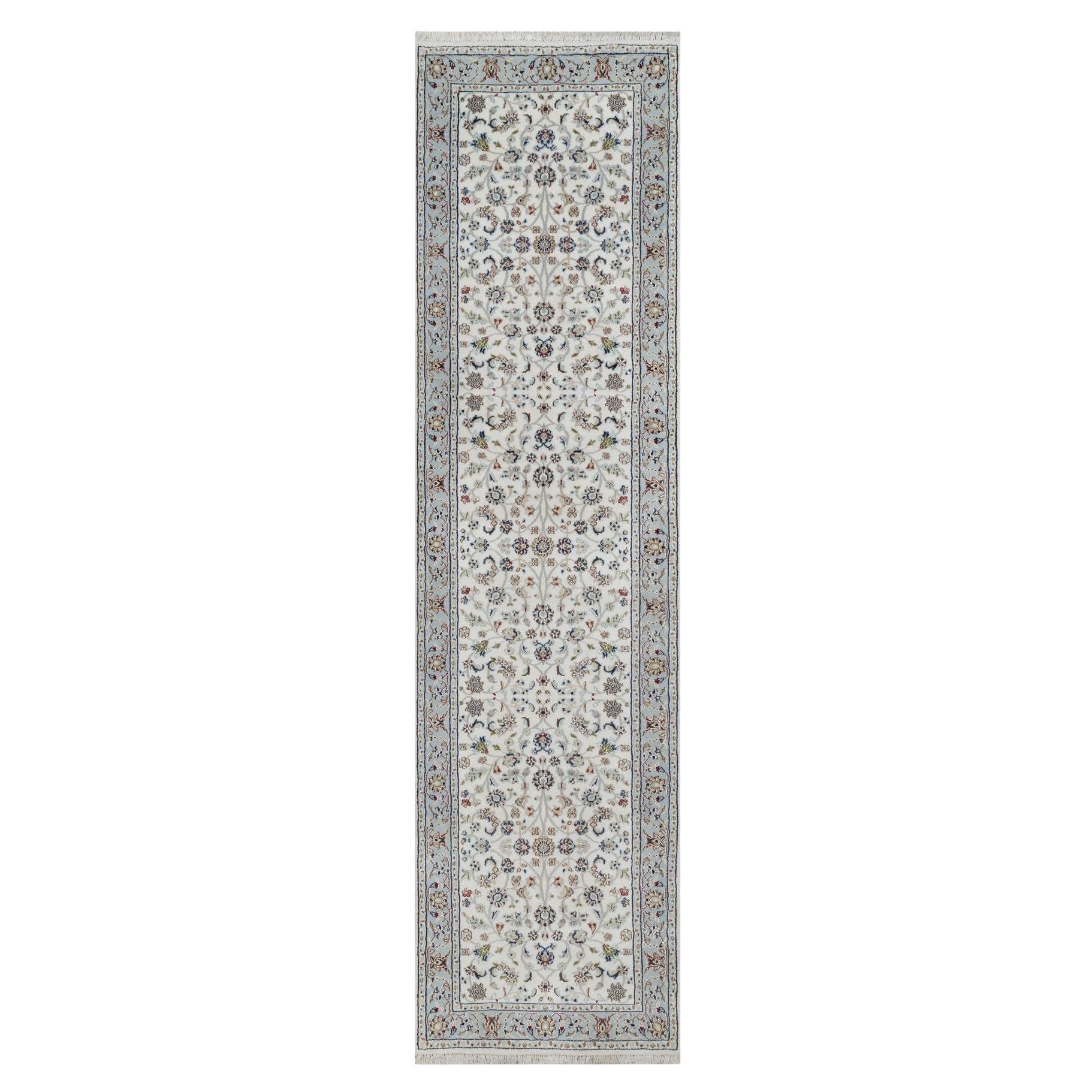 2
8"x10
3" Ivory Nain with All Over Design Hand Knotted Wool 
Silk Runner Rug