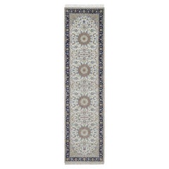 2'8"x10'3" Ivory Nain with Flower Design Hand Knotted Wool and Silk Runner Rug