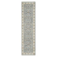 2'8 "x10'3" Hellblauer Nain mit Blumenmuster Wolle und Seide Handgeknüpfter Läufer
