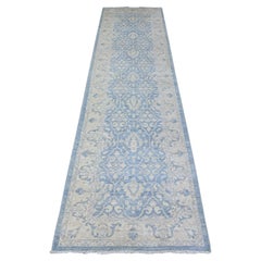 2'8 "x10'4" Blau Hand geknüpft natürliche Wolle weiß waschen Peshawar Läufer Teppich