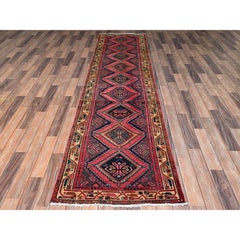 2'8"x10'4" Pink Vintage Zoroastrian Worn Down Hand Knotted Wool Clean Runner Rug