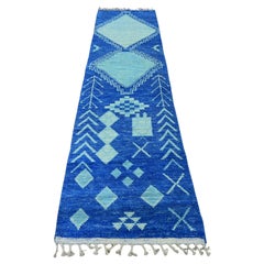 2'8 "x10'5" Blu Moroccan Weave Geometric Pattern Wool Hand Knots Rugs (Tappeto da corsa in lana annodato a mano)