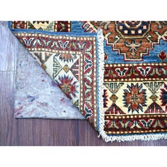 2'8"x11' Blue Afghan Super Kazak Medallions Design Hand Knotted Wool Runner Rug