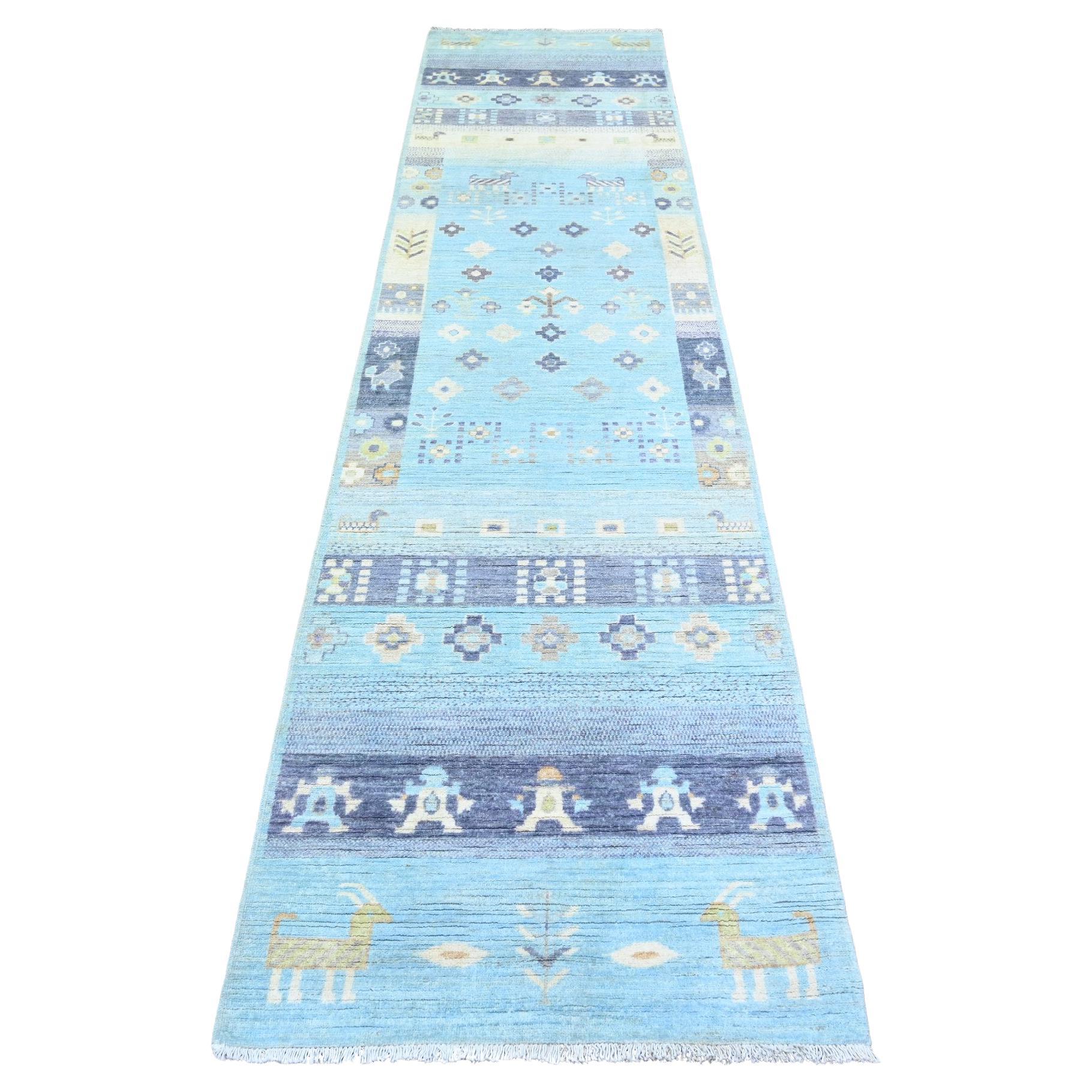 2'8 "x11' Blauer feiner Kashkuli Gabbeh Läufer aus weicher, handgeknüpfter Wolle
