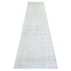 2'8"x11' White Wash Peshawar Soft Wool Hand Knotted Runner Oriental Rug