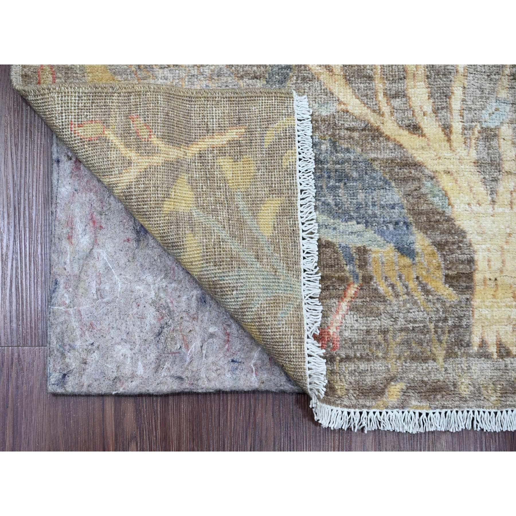 Beaver Brown, Afghan Peshawar with Birds of Paradise Design, Hand Knotted, Soft Wool, Vegetable Dyes, Runner, Oriental Rug
Primary materials: Wool
Latex: No Pile 
height: 0.25 Inches
Style: Transitional
Primary color: Brown
Secondary colors: Blue,