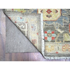 2'8"x11'10" Jet Gray Hand Knotted Pure Wool Fine Peshawar Runner Rug