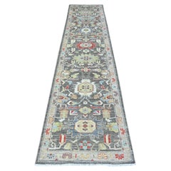 2'8 "x11'10" Tapis de course Jet Gray noué à la main en pure laine fine Peshawar
