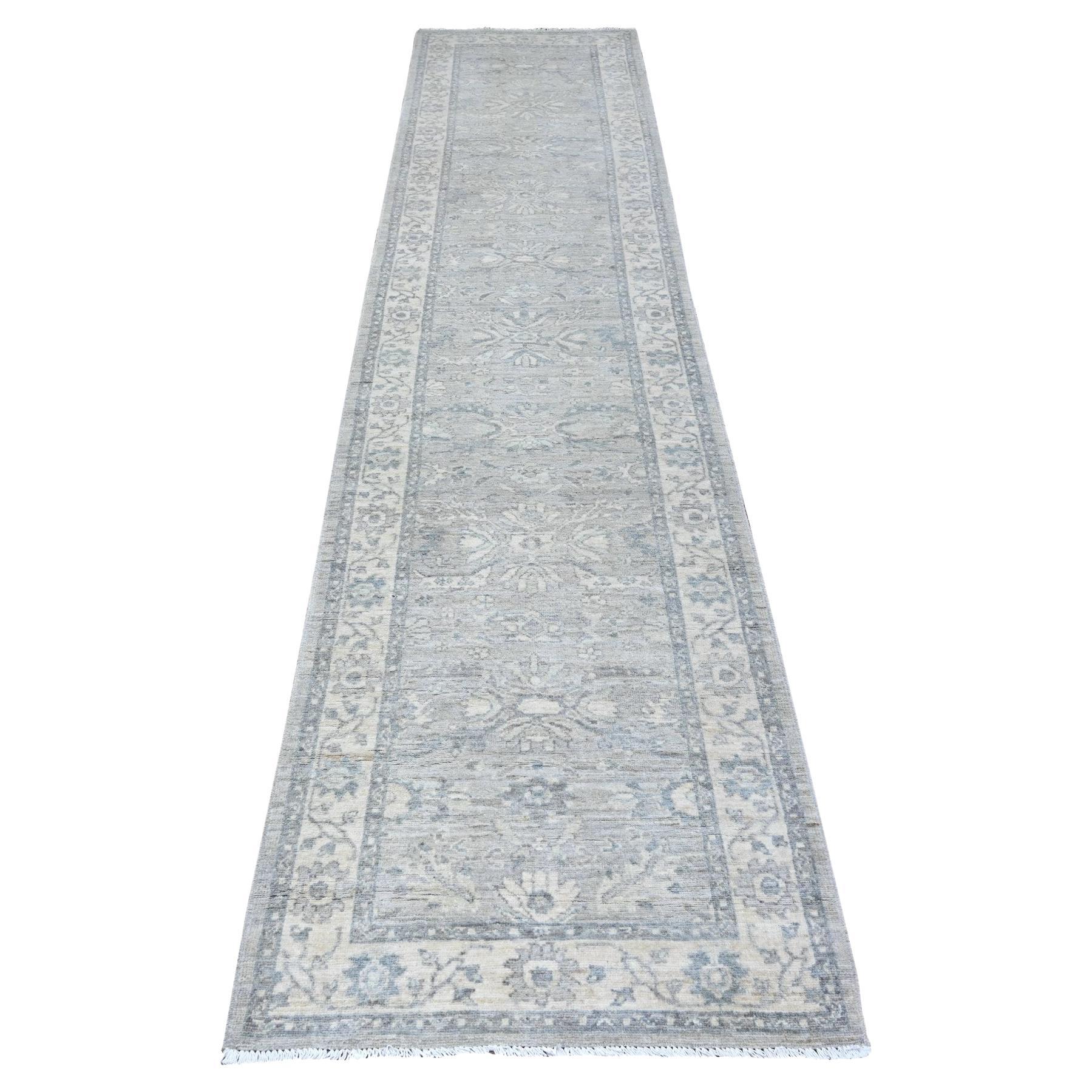 2'8"x11'10" Lazy Gray Wool Hand Knotted Finer Peshawar Heris Runner Oriental Rug