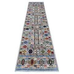 2'8 "x11'10" Shark Gray Annodato a mano Design/One Runner in morbida lana Tappeto Orientale
