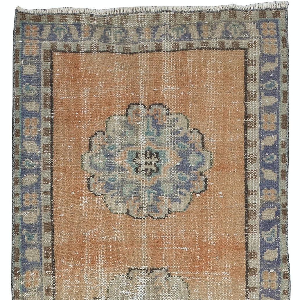 Hand-Knotted 2.8x11.2 Ft Vintage Stair Runner Rug, Handmade Turkish Wool Corridor Carpet For Sale