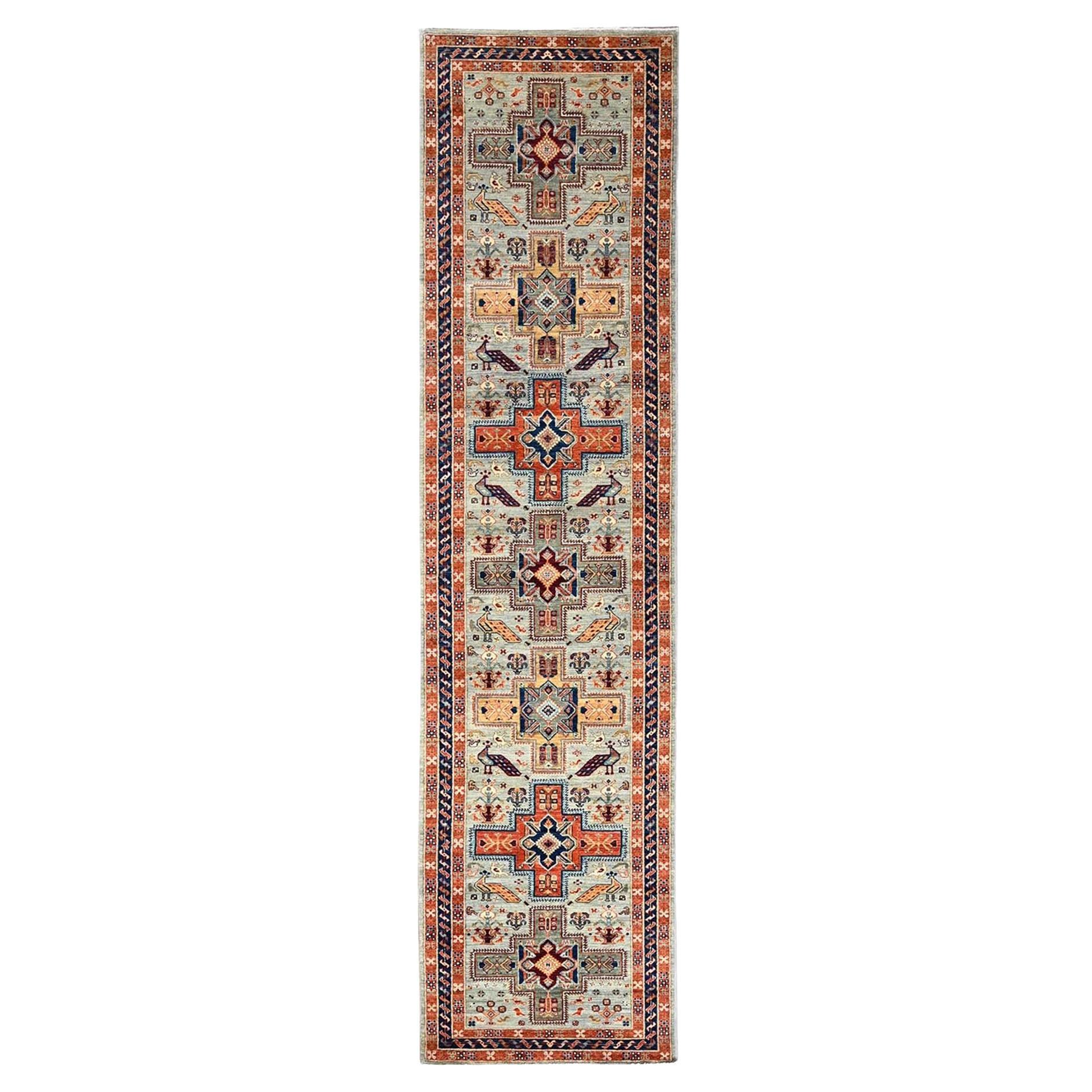 2
8"x11
3" Gray Armenian Inspired Caucasian Design Hand Knotted Wool Runner Rug