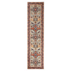 2
8"x11
3" Gray Armenian Inspired Caucasian Design Hand Knotted Wool Runner Rug