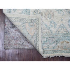 2'8"x11'4" White Geometric Design Angora Oushak Hand Knotted Wool Runner Rug